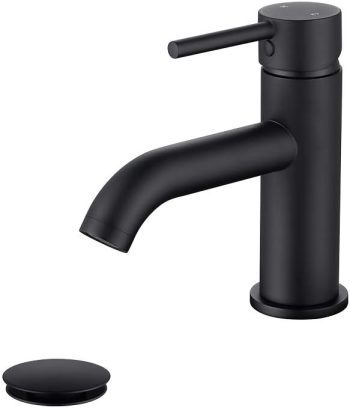 Single Handle Black Bathroom Faucet with Brass Drain Assembly and Escutcheon, Matte Black (Matte Black-JO1)