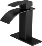 Black Bathroom Faucets Modern Waterfall Bathroom Sink Faucet Matte Black Single Handle Bathroom Faucet for 1 or 3 Holes with Deck Plate,  Sink Camper Farmhouse Bathroom Utility Remodel Faucet