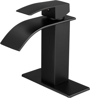 Black Bathroom Faucets Modern Waterfall Bathroom Sink Faucet Matte Black Single Handle Bathroom Faucet for 1 or 3 Holes with Deck Plate,  Sink Camper Farmhouse Bathroom Utility Remodel Faucet