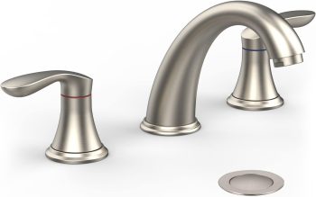 Bathroom Sink Faucet, Faucet for Bathroom Sink, Widespread Brushed Nickel Bathroom Faucet 3 Hole with Stainless Steel Pop Up Drain and  Lead-Free Hose - (Brushed Nickel)