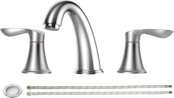 Bathroom Faucet, 8 Inch Bathroom Faucets for Sink 3 Hole, Widespread Brushed Nickel Bathroom Faucet with Pop up Drain and  Lead-Free Hose(Brushed Nickel)