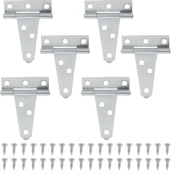 6Pack 2 Inch Silver T-Strap Shed Hinge,Barn Door Hinges Heavy Duty Gate Strap Hinge T Hinges for Barn Door, Shed or Wooden Fences