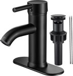 Black Bathroom Faucet Single Hole Bathroom Sink Faucet Matte Black Single Handle Vanity Basin Faucet Modern Farmhouse  Bathroom Faucet with pop-up Drain Suitable for 1 or 3 Holes (Black, Short)