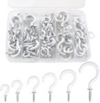 90 Pcs White Ceiling Hooks kit, 6 Sizes Vinyl Coated Screw-in Plant, Kitchen, Cup, Ceiling Hooks for Hanging (1/2in, 5/8in,3/4in,7/8in,1'',1-1/4in)