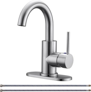 Bar Sink Faucet Brushed Nickel Single Hole Bathroom Sink Faucet Utility for Kitchen Small  Campers Faucet 360° Bar Mixer Wet Bar Faucets Single Handle Prep Sink Faucet with Deck Plate &Hose
