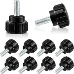 4 x 10 mm Carbon Steel Threaded Knurled Thumbscrew Screw on Knobs Grips Black Round Clamping Screw, Black (10)