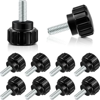 4 x 10 mm Carbon Steel Threaded Knurled Thumbscrew Screw on Knobs Grips Black Round Clamping Screw, Black (10)
