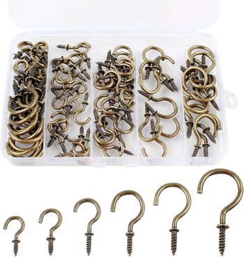 90 Pcs Ceiling Hooks kit, 6 Sizes Screw-in Ceiling Hooks, Plant Hooks Kitchen Hooks Cup Hooks Ceiling Hooks for Hanging (1/2", 5/8",3/4",7/8",1'',1-1/4") (Bronze)