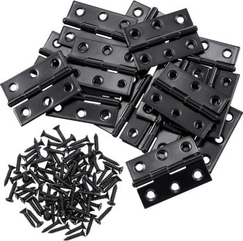 16 Pieces Small Door Hinges Stainless Steel Folding Butt Hinges Home Furniture Hardware Piano Cabinet Door Hinge with 96 Pieces Stainless Steel Screws (Black, 1.75 Inch)